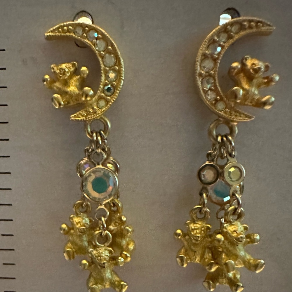Vintage Kirks Folly Teddy Bear Half Moon Earrings